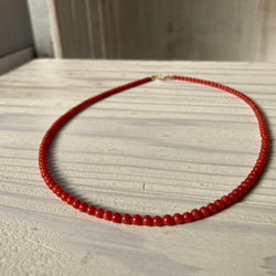 赤珠.珊瑚ネックレス約３ミリ珠.k18 10枚目の画像