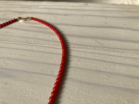 赤珠.珊瑚ネックレス約３ミリ珠.k18 8枚目の画像