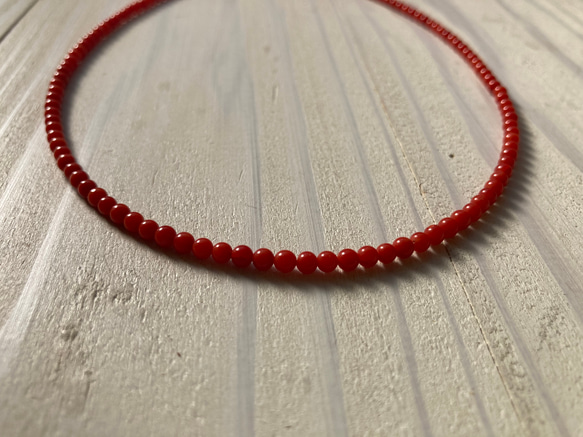 赤珠.珊瑚ネックレス約３ミリ珠.k18 4枚目の画像