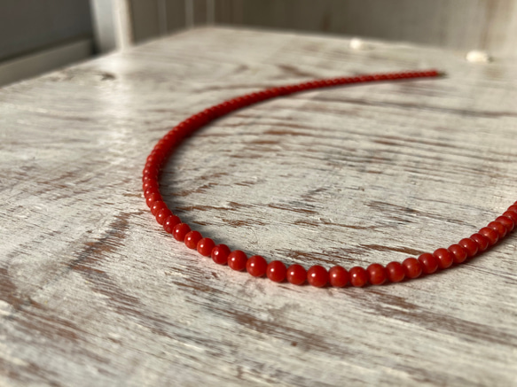 赤珠.珊瑚ネックレス約３ミリ珠.k18 12枚目の画像