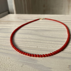 赤珠.珊瑚ネックレス約３ミリ珠.k18 9枚目の画像