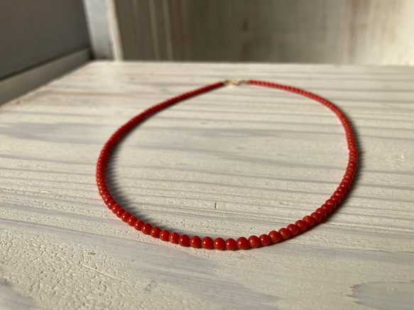 赤珠.珊瑚ネックレス約３ミリ珠.k18 9枚目の画像