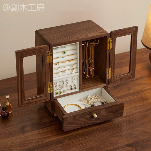 アクセサリーキャビネット 木製可視タイプの両開きジュエリーキャビネット ジュエリー収納 指輪