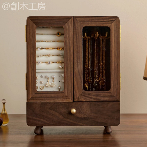 木製可視タイプの両開きジュエリーキャビネット ジュエリー収納 指輪