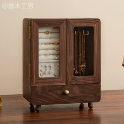 ヴィンテージ　アンティーク調　ハンドメイド　キャビネット　ジュエリーBOX 木製可視タイプの両開きジュエリーキャビネット ジュエリー収納 指輪