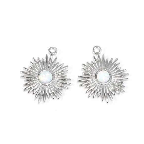 新作 [1 piece] Delicate Sunburst silver charm with natural opal NF 第1張的照片
