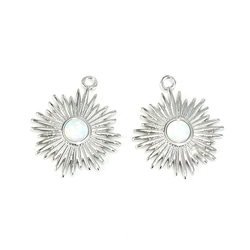 新作 [1 piece] Delicate Sunburst silver charm with natural opal NF 第4張的照片