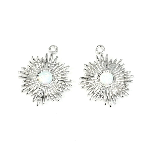 新作 [1 piece] Delicate Sunburst silver charm with natural opal NF 第4張的照片