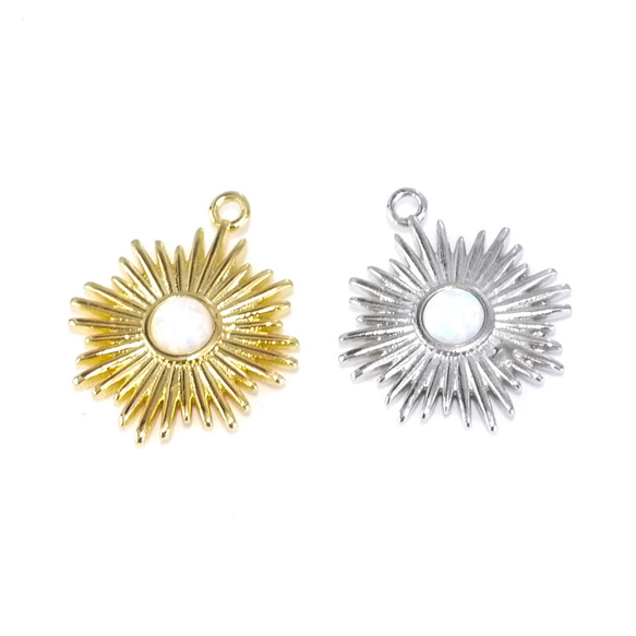 新作 [1 piece] Delicate Sunburst gold charm with natural opal NF 第5張的照片