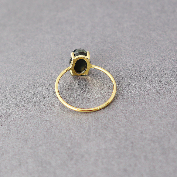 オニキス × ラブラドライト × クリスタル オーバルローズカット 8×6mm / Silver925製 ゴールド 指輪 3枚目の画像