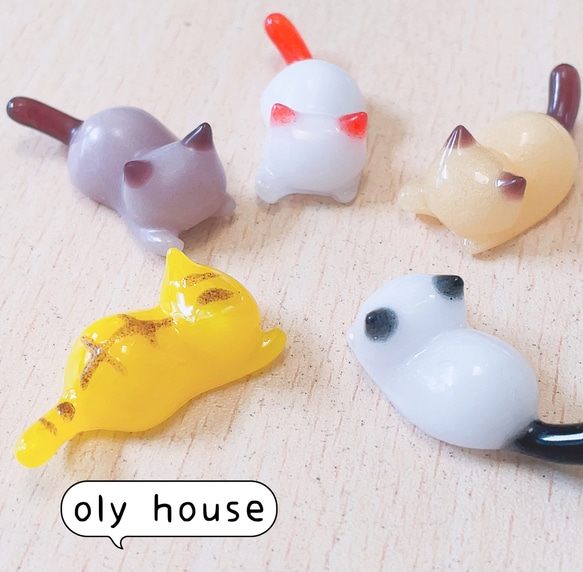 じゃれ猫シリーズ カラー5匹セット レジン デコパーツ デコパーツ おり 