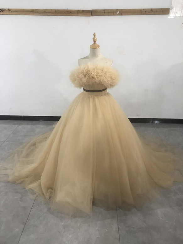 高品質！パーティードレス カラードレス 取り外しオフショルダー  