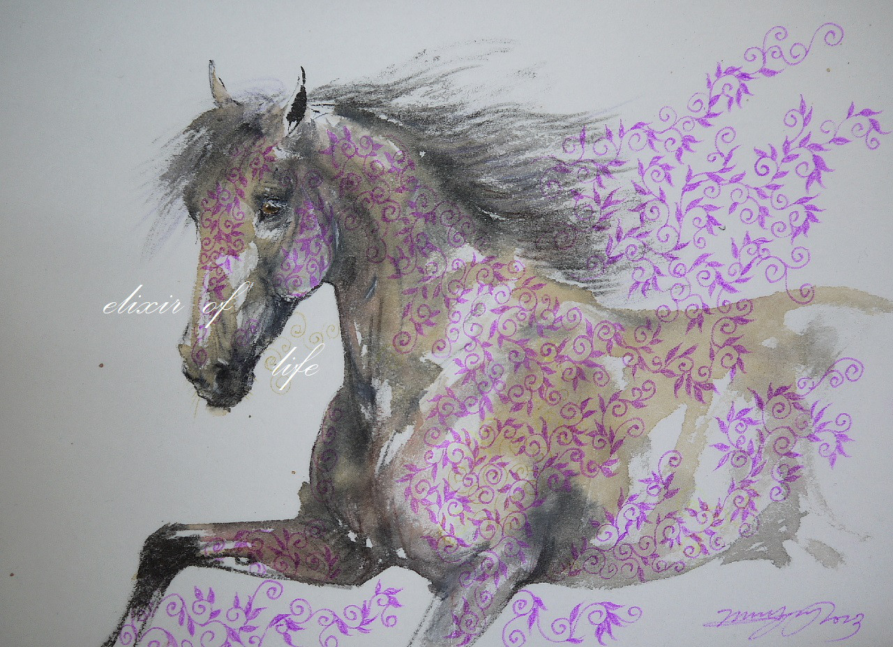 春を運ぶ馬2023（墨絵、しわにならない厚い和紙31，5cm