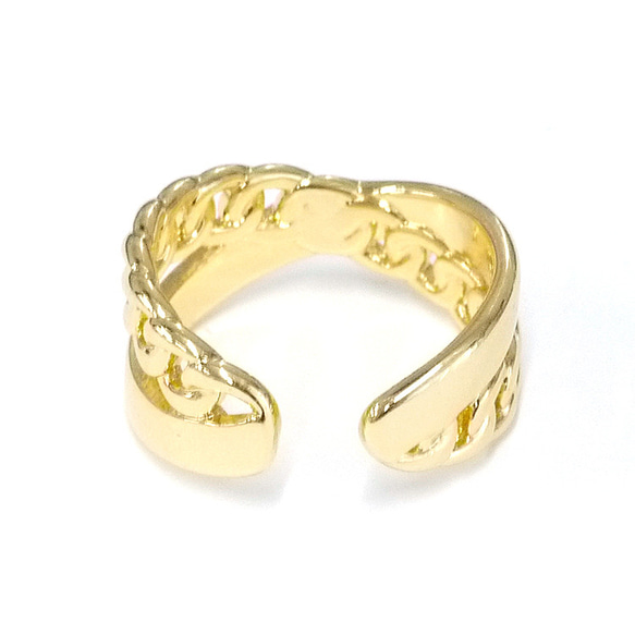 新作 [1 piece] 大弧形鏈帶設計金色開口戒指 NF 第3張的照片