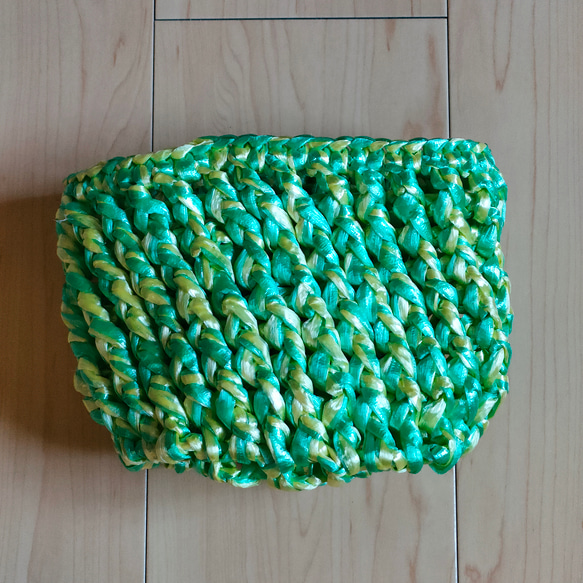 緑と黄色の編み込みが素敵なビニール鉢カバー♬(小)(4号鉢サイズ) 2枚目の画像
