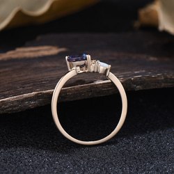 カラーチェンジ 6月誕生石 ハートカット アレキサンドライトリング 10月誕生石 オパール 結婚指輪 クラスターリング 3枚目の画像