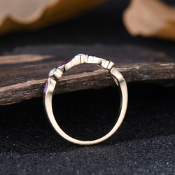 紫水晶 アメジスト 結婚指輪 ホワイトオパールリング 2月 10月誕生石 カップルリング K10イエローゴールドリング 4枚目の画像