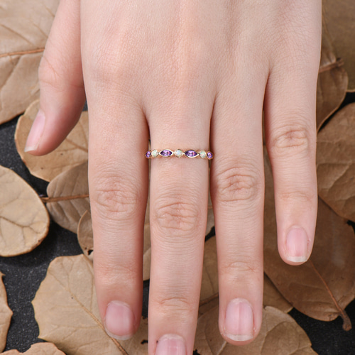 紫水晶 アメジスト 結婚指輪 ホワイトオパールリング 月誕生石