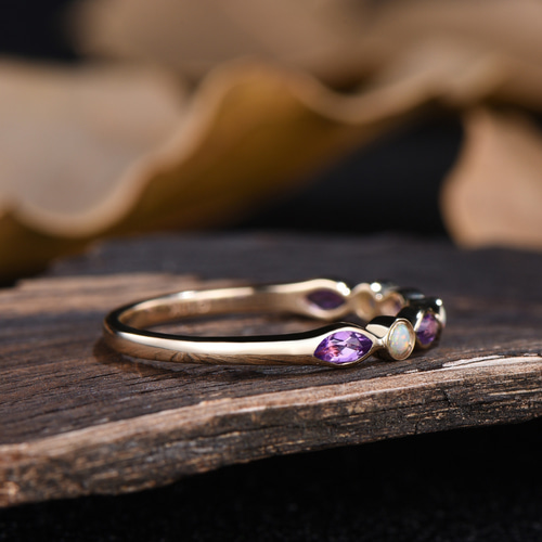 紫水晶 アメジスト 結婚指輪 ホワイトオパールリング 2月 10月誕生石