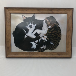 猫イラスト　「なかよし4匹」（複製画） 3枚目の画像