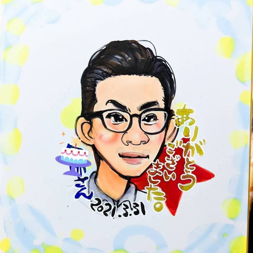 寄せ書き 似顔絵 【1名様 】色紙サイズ 手描き お顔メイン 安い