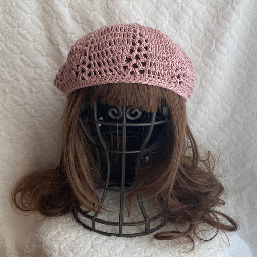 ☆UVカット加工 手編み ベレー帽☆グレージュ 356fba0bb00be44ea9feb7e581e1da