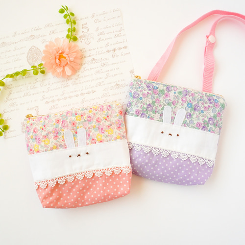 名入れ》移動ポケット＆キッズポシェット♡うさぎ♡クリスマス・誕生日