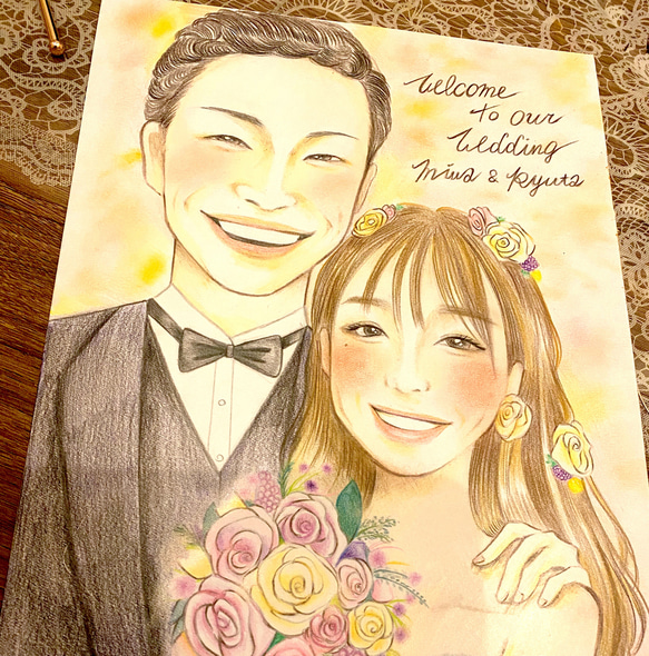 「田中」　　　手描きキャラクターのウェルカムボード ✨ウェルカムボードオーダー✨完全手描き似顔絵 色鉛筆 結婚式 最高の1