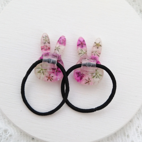 ヘアゴム キッズ ベビー うさぎ レジン ハンドメイド かすみそう ヘアゴム キッズ ベビー うさぎ レジン ハンドメイド かすみそう