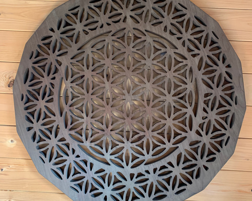 神聖幾何学模様 木製オブジェ 二重模様加工 唯一これだけの一点物