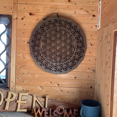 神聖幾何学模様 木製オブジェ 二重模様加工 唯一これだけの一点物