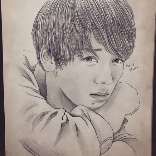モノクロ 模写 ✨人物模写イラスト白黒✨完全手描き鉛筆画 イラスト なみたん
