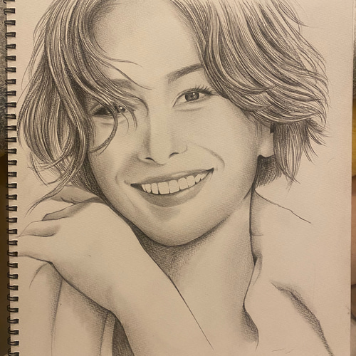 モノクロ 模写 ✨人物模写イラスト白黒✨完全手描き鉛筆画 イラスト なみたん