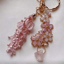 桜♡キーホルダー　　　　　　お花見♡桜♡さくら♡バッグチャーム♡キーホルダー♡天然石♡ローズクォーツ♡桃色♡ピンク 7枚目の画像