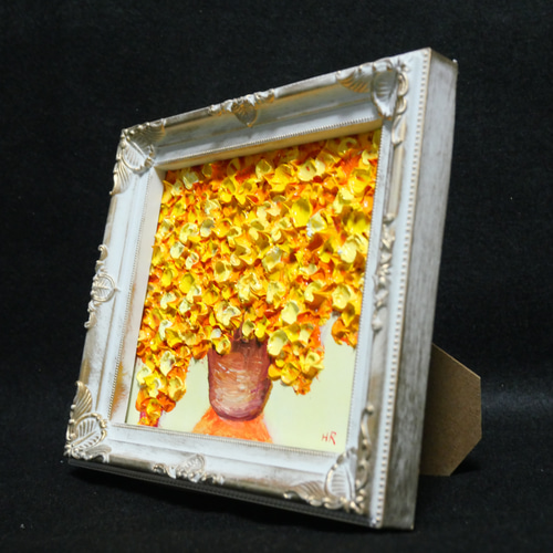 油絵 ミニ色紙【ミモザ】 絵画 HR 通販 15563336｜Creema(クリーマ)