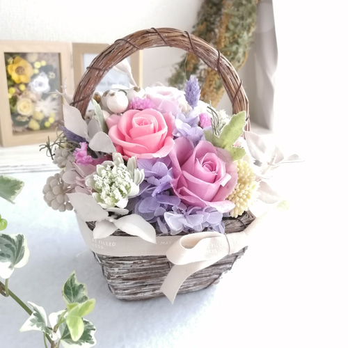 かごバスケット♪】プリザーブドフラワーのフラワーバスケット
