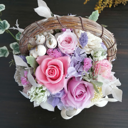【かごバスケット♪】プリザーブドフラワーのフラワーバスケット(ピンク)　お花の贈り物　お祝い　ギフト　プレゼント　母の日 6枚目の画像