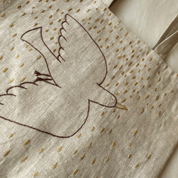 リネン-bird 刺繍バッグ a 2枚目の画像