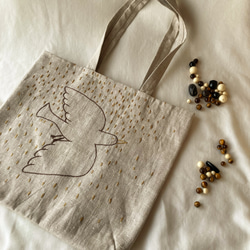 リネン-bird 刺繍バッグ a 1枚目の画像