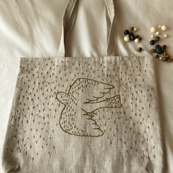 リネン-bird 刺繍バッグ b 2枚目の画像