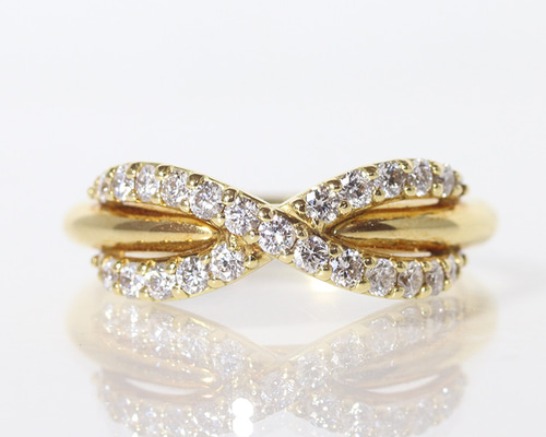 K18 クロス ダイヤモンドリング 0.40ct YG WG PG イエローゴールド 