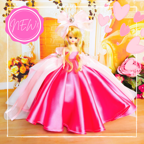 リカちゃん 人形服 手作り ドレス ブラックレースとピンク 小