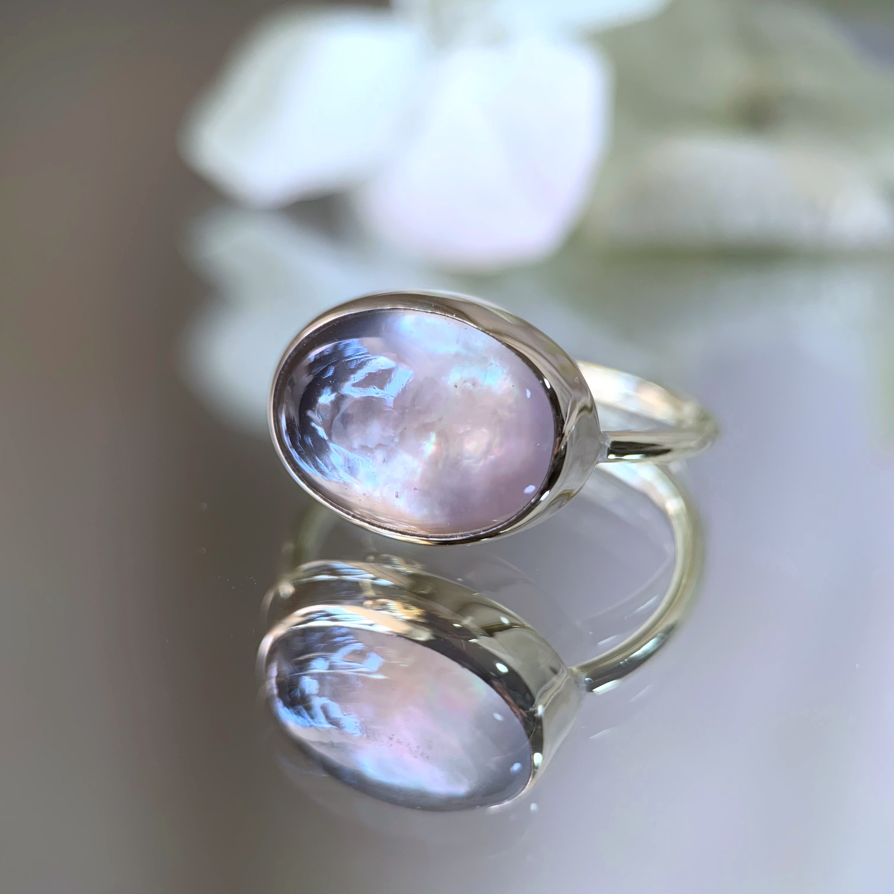 【受注制作】スモーキークォーツ × シェル　ダブレットストーン　リング　（真鍮・シルバー）