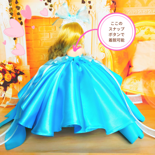 く*ち様 リカちゃんハンドメイド服　ブルーのドレス リカちゃん ドレス ハンドメイド服 ドール服 人形服 ドール