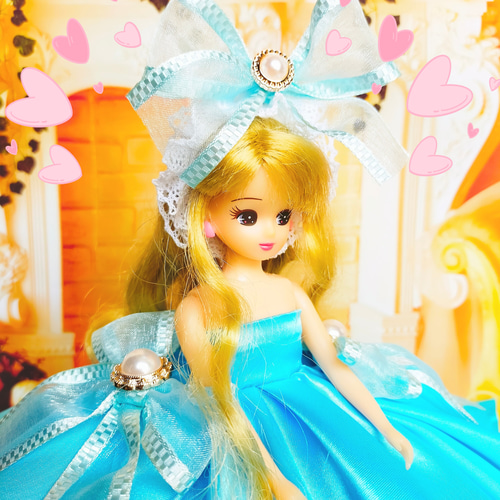 く*ち様 リカちゃんハンドメイド服　ブルーのドレス く*ち様 リカちゃんハンドメイド服 ブルーのドレス く*ち様 リカ