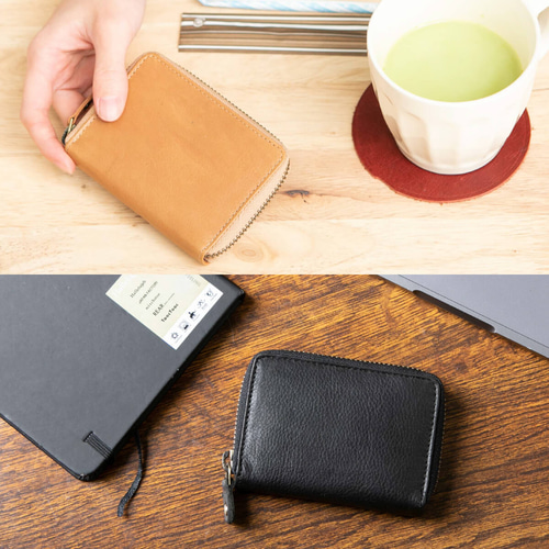 コンパクトで使いやすい 三つ折り財布 スキミング防止 本革 ラウンド