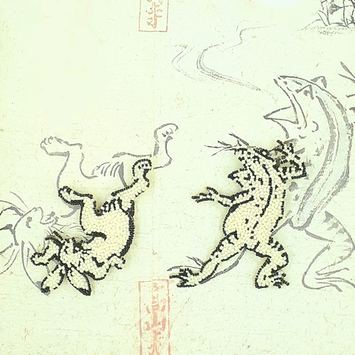 受注>国宝 鳥獣戯画・うさぎのブローチ ＊オートクチュールビーズ刺繍