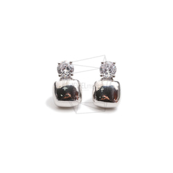 ERG-2333-R [2 pieces] Square Cubic耳環, Square Cubic Post Earring 第1張的照片