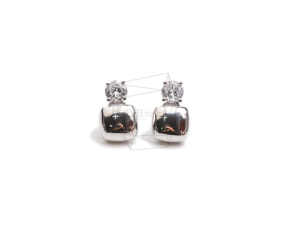 ERG-2333-R [2 pieces] Square Cubic耳環, Square Cubic Post Earring 第1張的照片