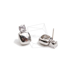ERG-2333-R [2 pieces] Square Cubic耳環, Square Cubic Post Earring 第2張的照片
